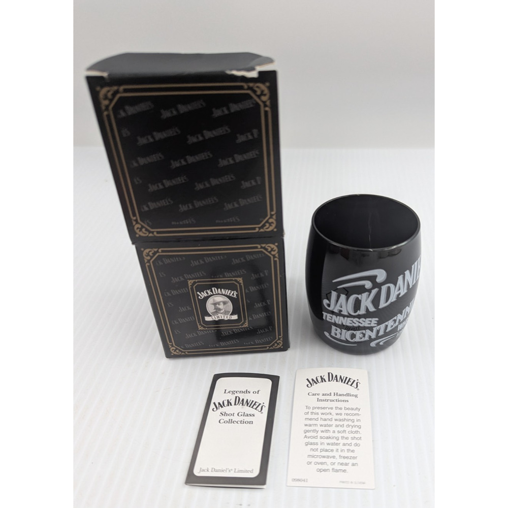 Jack Daniel's Tennessee Black Shot Glass 2-5/8" Bicentennial Whiskey 1796-1996